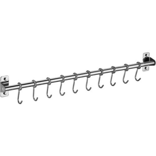 Wall Mounted Utensil Rack Stainless Steel Hanging Kitchen Rail with 6/8/10 Hooks GXMA