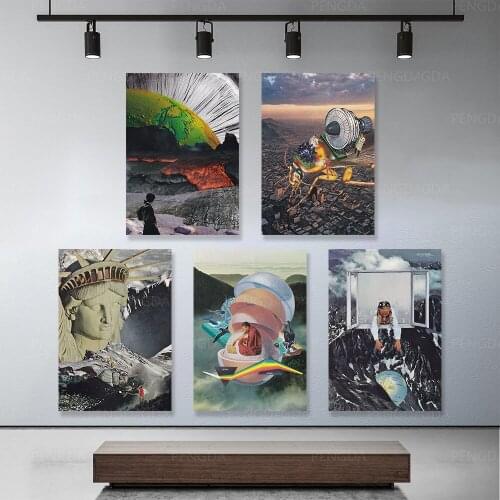 Wall Home Decor Modular Frame Poster Ancient Egyptian Pharaoh White Statue Mountain Scenery Canvas Painting HD Print Art Picture