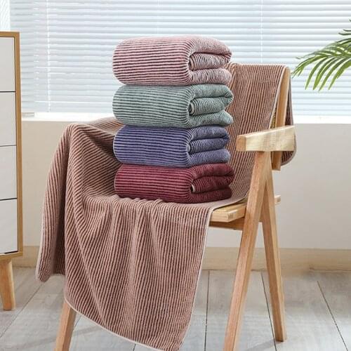 35*75cm Coral Fleece Towels Soft Facial Wipes Absorbent Towels Moisture-absorbing Household Items Soft Deep Striped Towels 2021