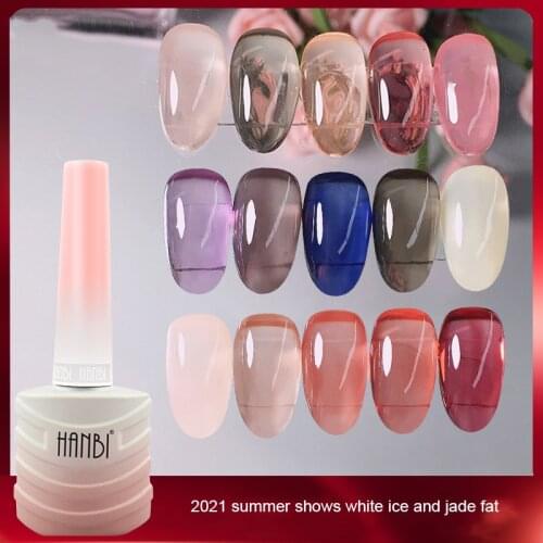 HANBI Nude Color Jelly UV Gel Natural Rubber Base Nail Polish Translucent Semi Permanent Nail Art Lacquer Base Top Coat Gellak