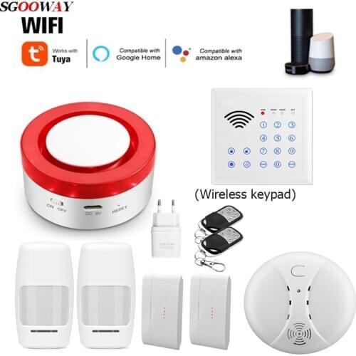 Sgooway WIFI Smart Siren Wireless Keypad Alarm System Entry Alert Home Security Remote Control Alexa Google Home