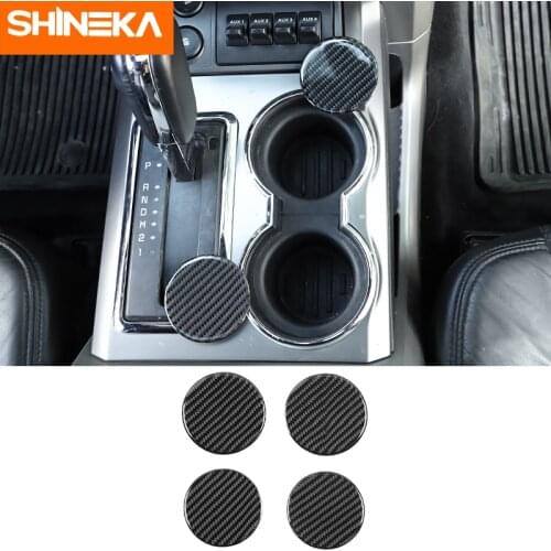 SHINEKA Carbon Fiber Slot Pads Cup Mats For Ford F150 2009-2014 4-door Raptor 2013 2014 Accessories