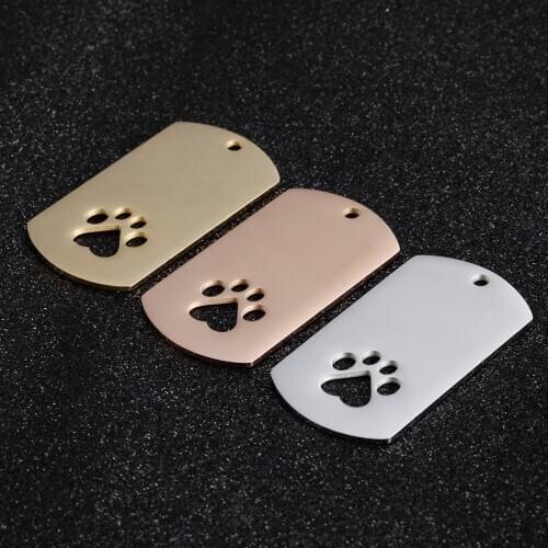 20pcs/Lot Mirror Polished Stainless Steel Stamping Blank Bar Dogs Paw Charms DIY Pet Name Pendant Jewelry Making 25*45mm