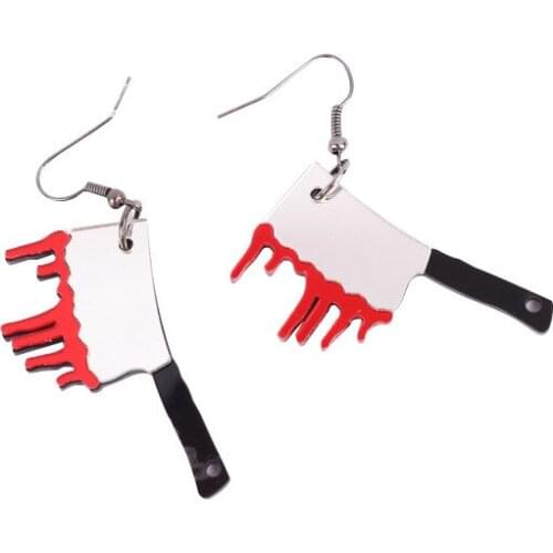 High Quality Bloody Kitchen Knife Halloween Acrylic Earrings Cosplay Horror Knife Drop Earrings Women Girl Daily Funny Jewelry