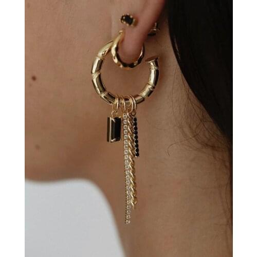 Brass With 18K Gold Long Tassel Zircon Earrings Women Jewelry Punk Party T Show Gown Runway Rare Top Korean Japan INS Trendy