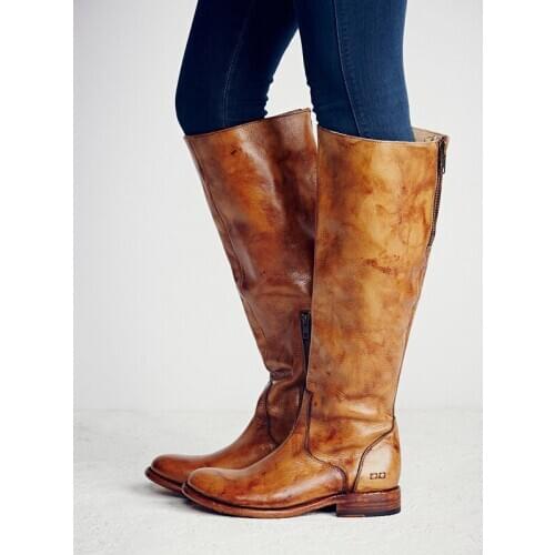 Rome Style Hot Selling Women Riding Knee-High Fall Winter Boots Zip Low Heel outside High Quality Shoes