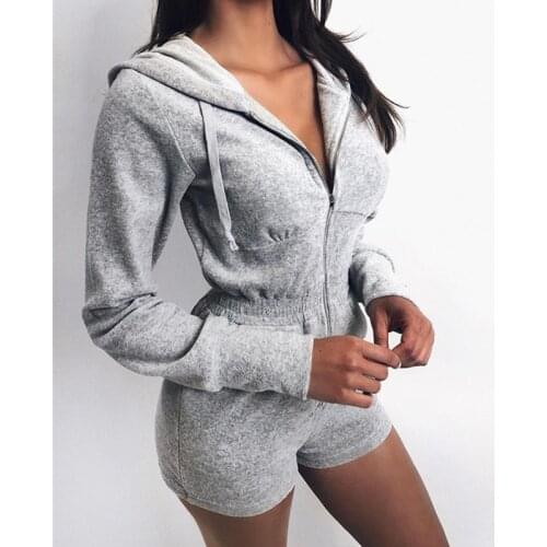 Women Long Sleeve Hooded Jumpsuit Casual Zipper Solid Skinny Sweatshirt Rompers Female High Waist Plus Size Playsuit Overalls
