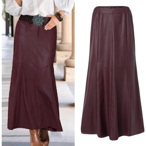 Womens Spring Sundress ZANZEA 2021 Stylish PU Leather Skirts Casual High Waist Mermaid Skirt Female Solid Robe