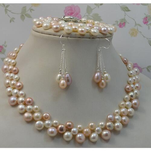 Natural Pearl Jewellery Multicolor Woman Freshwater Pearl Necklace Bracelet Earrings 925 Silver Fine Jewellery