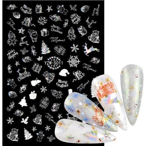 1 Sheet 3D Winter Xmas Stickers For Nails Christmas Snowflake Adhesive Sliders Decal Manicure Decoration