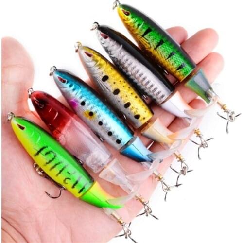1pcs 10cm Top Water Popper Fishing Lure Artificial Hard Bait 3D Eyes Lures Soft Rotating Tail Wobblers Fishing Tackle