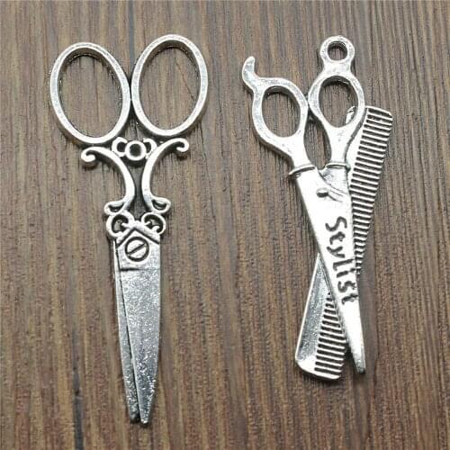 10pcs Charms Scissors Antique Silver Color Big Scissors Charms For Jewelry Making Hairdresser Scissors Charms