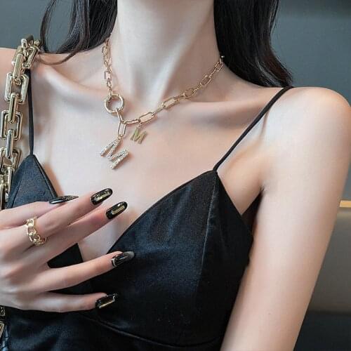 2021 Fashion Punk Hip Hop Style Thick Chain Choker Necklace M Letter Pendant Necklace Paperclip Chain for Women Korean Jewelry