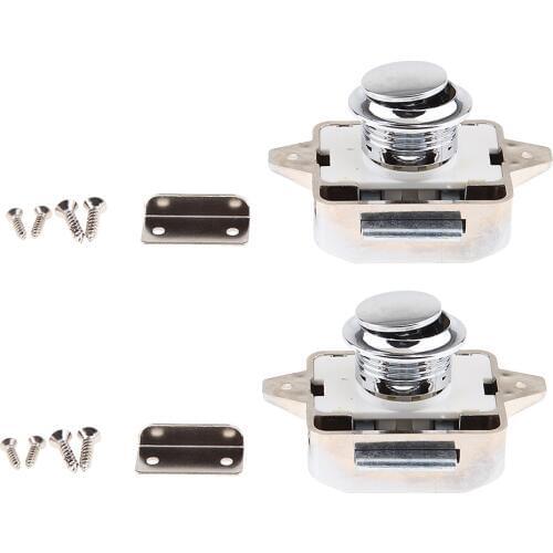 2x Push Button Latch Lock Keyless for Marine Caravan Cabinet Cupboard Silver