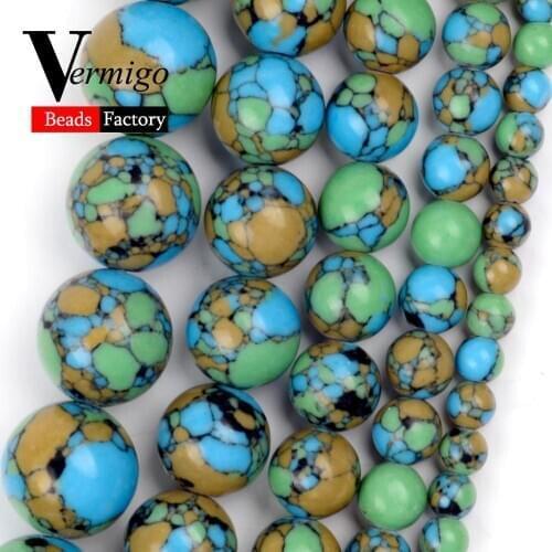 4/6/8/10/12mm Synthesis Blue Green Sea Sediment Turquoises Imperial Jaspers Beads Round Beads for Jewelry Making Diy Bracelets