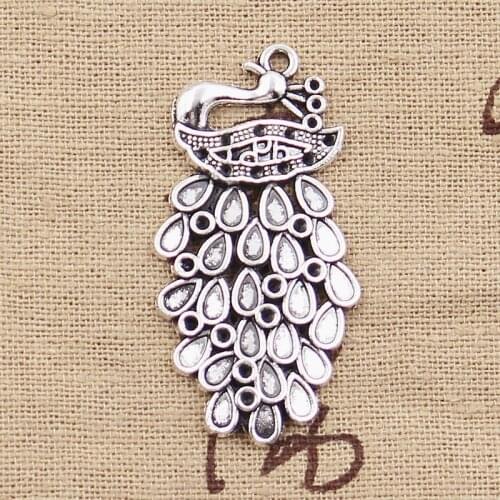 4pcs Charms Bird Peacock Phoenix 44x22mm Antique Bronze Silver Color Pendants Making DIY Handmade Tibetan Finding Jewelry