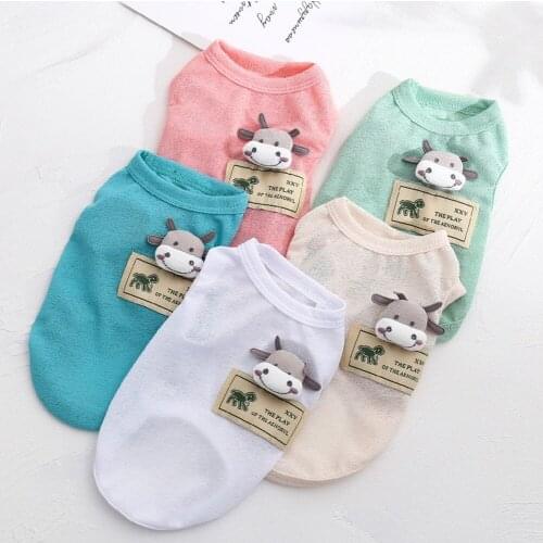 5 Colors Pet Dogs Ice Silk Knitted Thin Vest with Cute Little Cow Pattern Sleeveless Vest for Spring Summer Pet Costumes