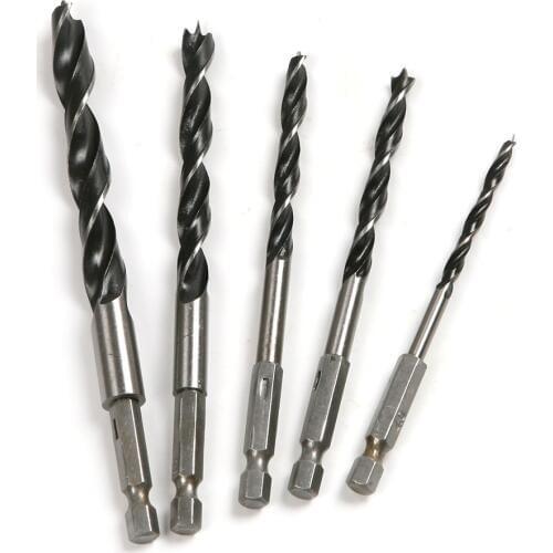 5PCS Drill Wood Dowel Twist Drill Bits 1/4" Hex Shank 4mm 5mm 6mm 8mm 10mm