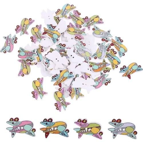 50 Pcs Painted Buttons 2 Holes Wooden Buttons for Sewing Embellishments 517E