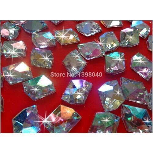 Free shipping 100pcs 16*20mm AB colour sew on Acryl crystal rhinestones accessory gemstone beads Cosmic shape flatback