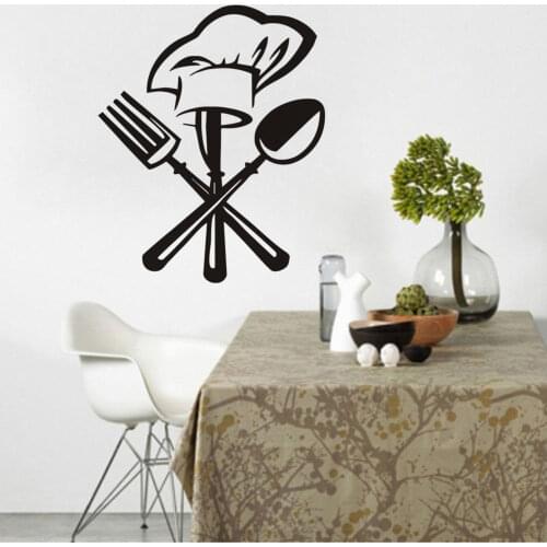 Home Removable Kitchen Vinyl Wall Stickers Tableware With A Cook Hat Art Decal Waterproof DIY Wall Decals Muurstickers SA126