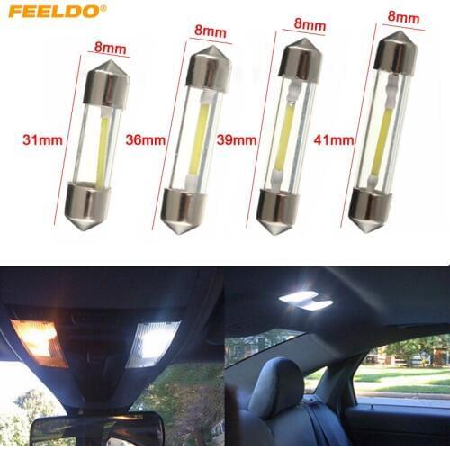 FEELDO 20Pcs White Car Arrival Durable COB LED Chips C5W 31/36/39/41mm Car Interior Glass Lens Festoon Dome Reading Light