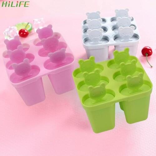 HILIFE Bear Handle Mould Tray Pan 3Color Frozen Ice Cube Molds Ice Moulds Popsicle Maker 6 Cell Kitchen Tool DIY Ice Cream Tools