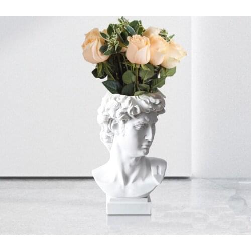 Nordic INS Retro Style David Art Resin Vase Hydroponic Ornaments Makeup Brush Storage Bucket Photograph Figure Statue Decoration