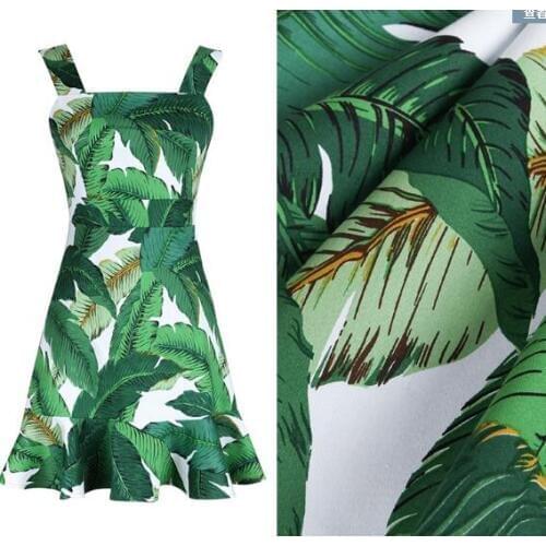 ZY DIY Graceful Spring Green Leafs Printed Cotton Spandex Fabric 48x135cm For DIY sewing cloth dress quilting bedding