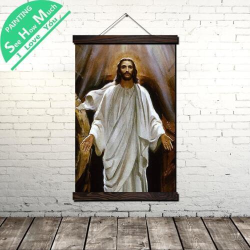Jesus Christ Wall Scroll Painting Canvas Vintage Poster and Prints Wall Art Pictures Living Room Bedroom Farmhouse Decoration