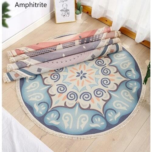 Back Bohemian Round Carpet Linen Geometric Bedside Kitchen Outdoor Rug Living Room Decorating Carpet For Home Badroom Nap Mat