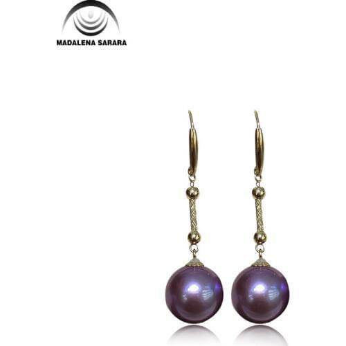 MADALENA SARARA AAA 10mm Purple Freshwater Pearl 18K Gold Dangle Earring Simple Pop Earrings Customizable