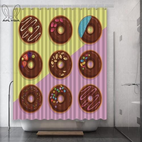 Lovely Department Doughnut Cartoon Colourful Heart Shaped Doughnut Polyester Girl Polyester Fabric Shower Curtain for Bathroom
