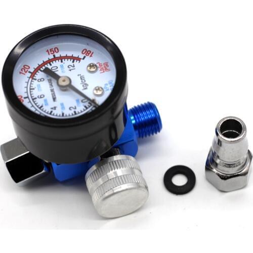 1/4" Mini Air Regulator Valve Tool Metal Air Regulator 1/4" BSP Threads Tail Pressure Gauge w/ Nozzle For Spray Tool Mayitr