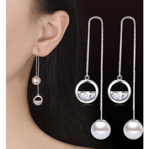 XIYANIKE Fashion 925 Sterling Silver Luxury Pearl Box Chain Long Tassel Ear Line Drop Earrings Zircon Prevent Allergy For Women