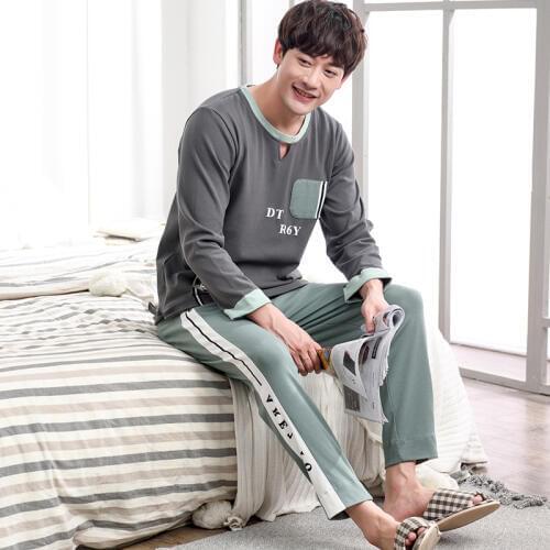 Men 2019 spring and autumn wearable long sleeve and pants men youth cotton XL casual pajamas sets pajama set men sleepwear
