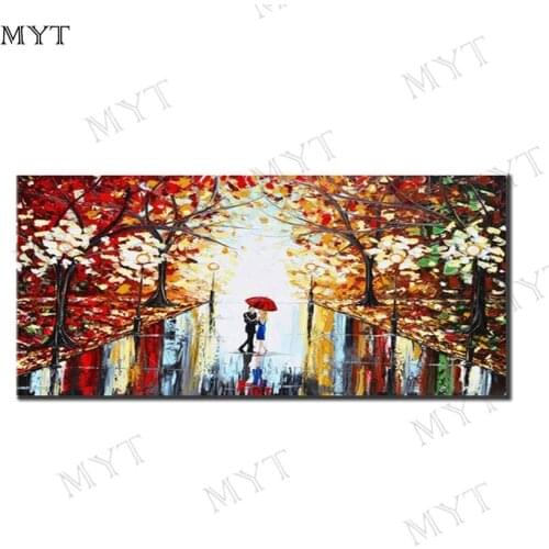 MYT 100% Hand-painted Free Shipping Colorful Oil Painting On Canvas Street After The Rain Wall Art Pictures Living Room Wall Art