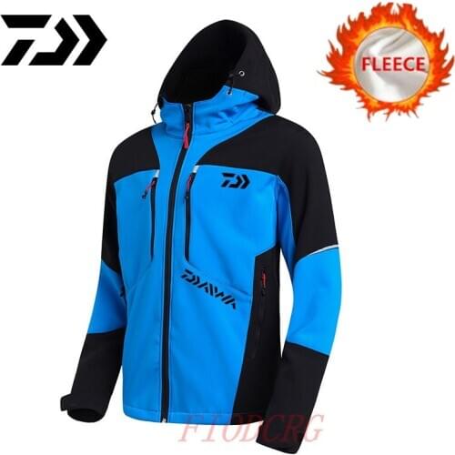 New Daiwa Winter Outdoor Fishing Jacket Mens Cycling Fishing Hooded Ski Windproof Waterproof Warm Fleece Daiwa Fishing Clothes