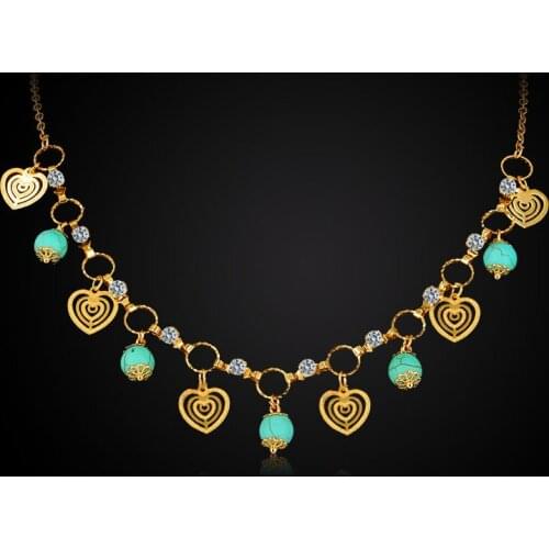 Valentines gift heart charm pendant necklaces African vintage gold color fashion crystal choker collar necklaces for women