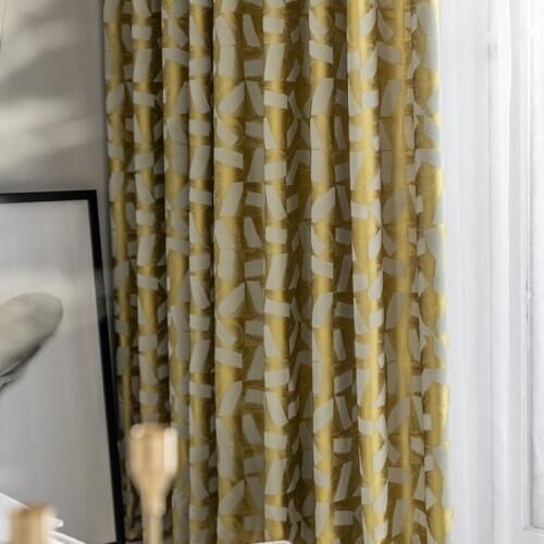 Custom curtain Nordic livingroom Simplicity cotton gold geometry Jacquard shading bedroom thick blackout curtain drape M878