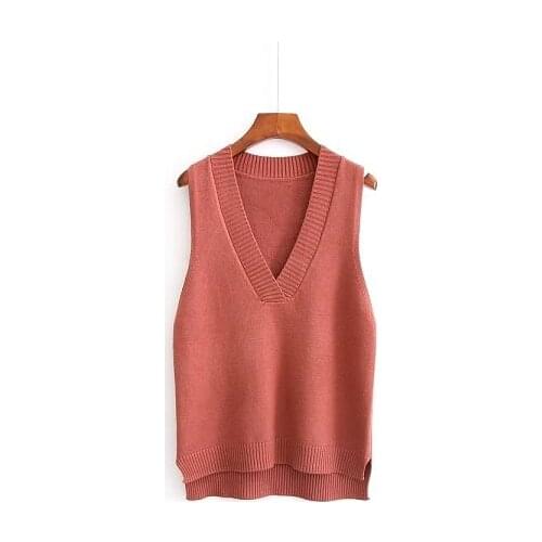 Female Knitted Pullover V-neck Vest Womens Sweater Autumn Winter New Khaki Korean Loose Wild Sweater Vest Sleeveless Sweater