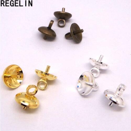 REGELIN Pearl Pendant Connector Bail Cap 5/6/8mm Blank Tray Fit Half Hole Round Beads 50pcs/lot DIY Jewelry Making Accessories