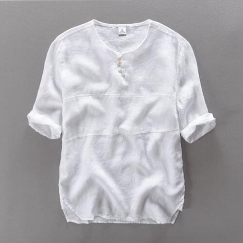 2017 New Arrival Short Sleeve Loose Brand Shirt Men Linen Solid White Summer Men Shirts Flax Casual Mens Shirts Fashion Camisa