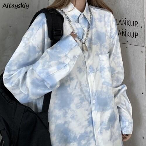 Shirts Women Loose Tie Dye Casual Student Design Cool Streetwear Minimalist Fashion All-match Female Popular Chic Spring Ulzzang