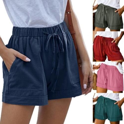 High Waist Women Shorts Pockets Comfy Candy Color Elastic Waist Loose Shorts Streetwear