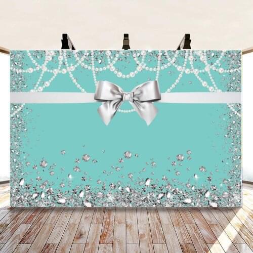 Diamond Blue Bow Girls Birthday Party Background Vinyl Bride Wedding Banquet Backdrop Decoration Studio Photo Scene