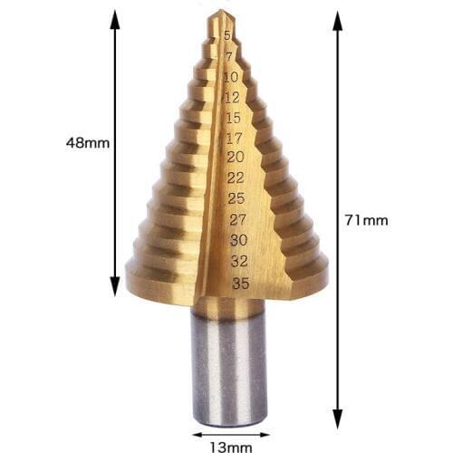 Citop 1pcs 5-35mm Titanium-plated Straight Groove Step Large HSS 4241 Steel Step Cone Countersink Drill Bit Set Hole Power Tool