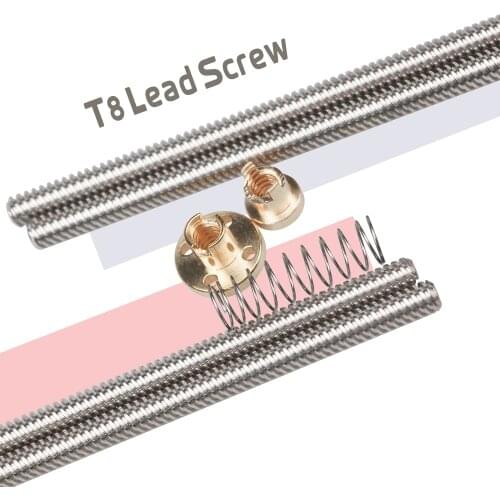 1Set THSL-300-8D 100/200/300/350/400/500mm Lead Screw Trapezoidal +T8 Anti Backlash Spring Loaded Nut For CNC & 3D Printer