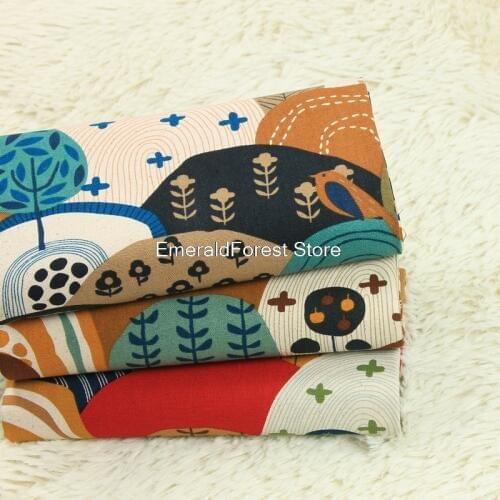 Thick cotton cloth Nordic wind hills bird print cloth Manual DIY bag Clothing Furniture 90cmx110cm