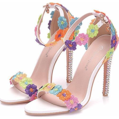 Spring summer Women Sexy High Heels Shoes Breathable Hollow Lace Round Toe Square heel 11CM Wonen Pumps Fashion Office Shoes